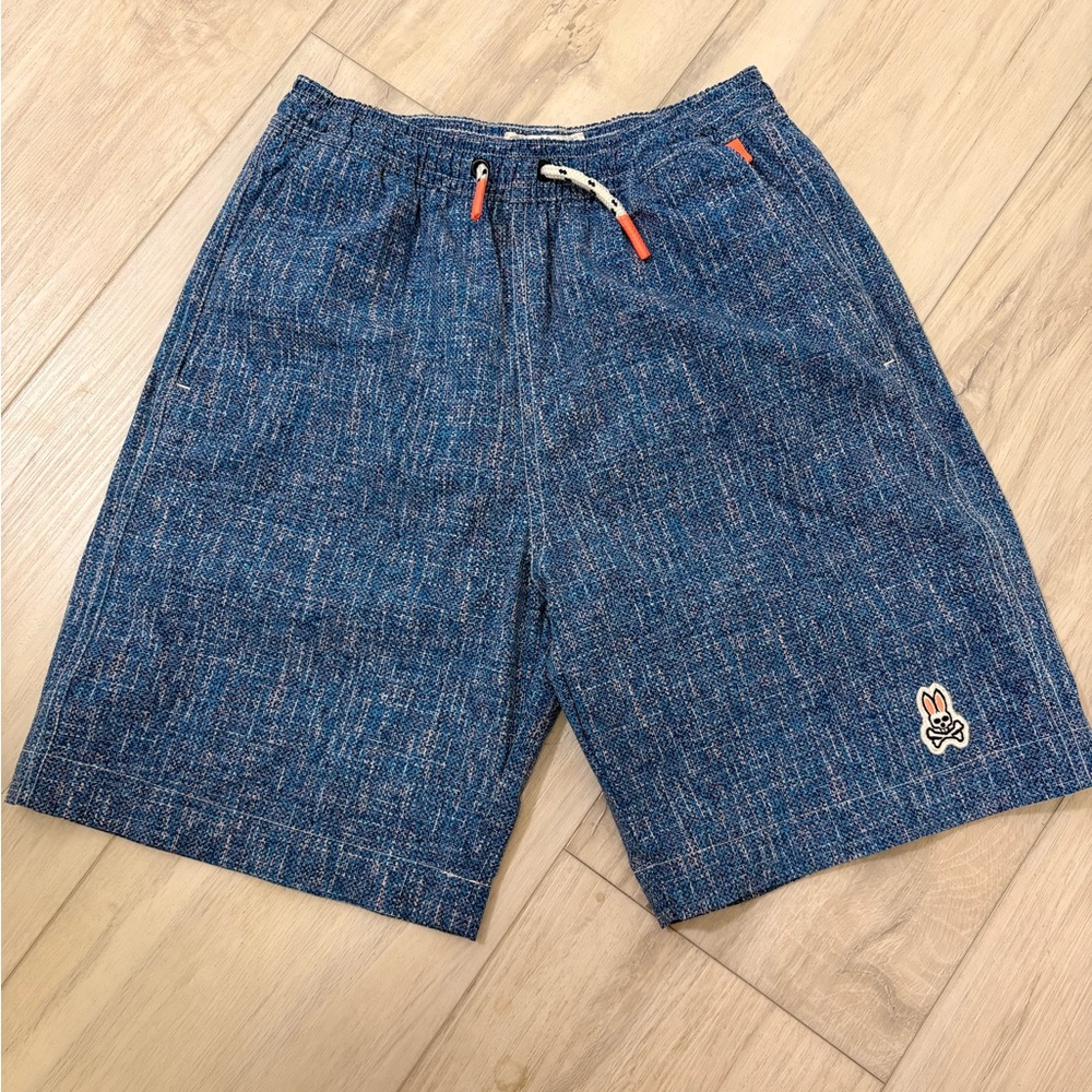 Psycho Bunny Blue Textured Kids Swim Shorts with White Accents